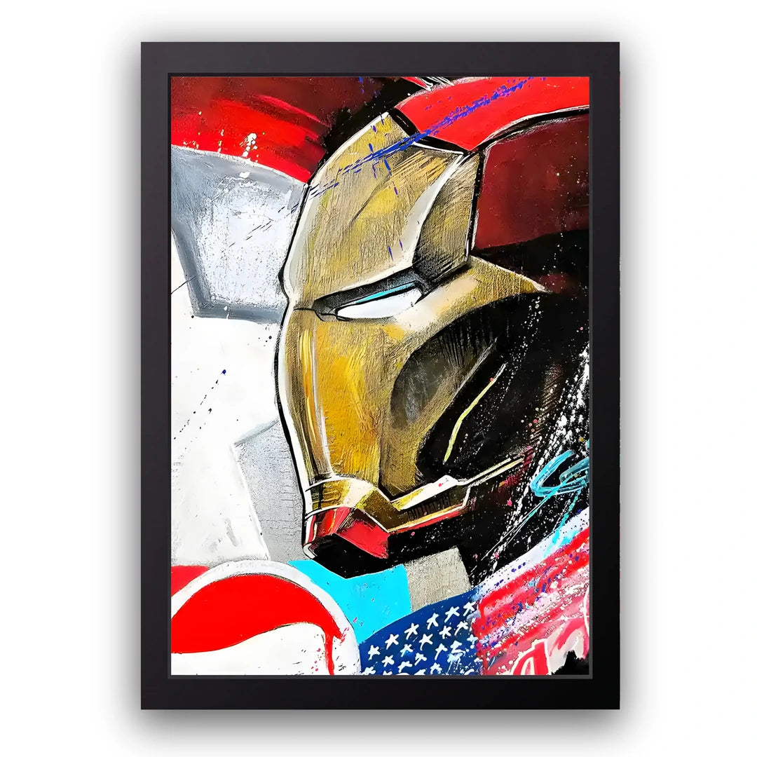 Armored Pop superhero poster in black frame
