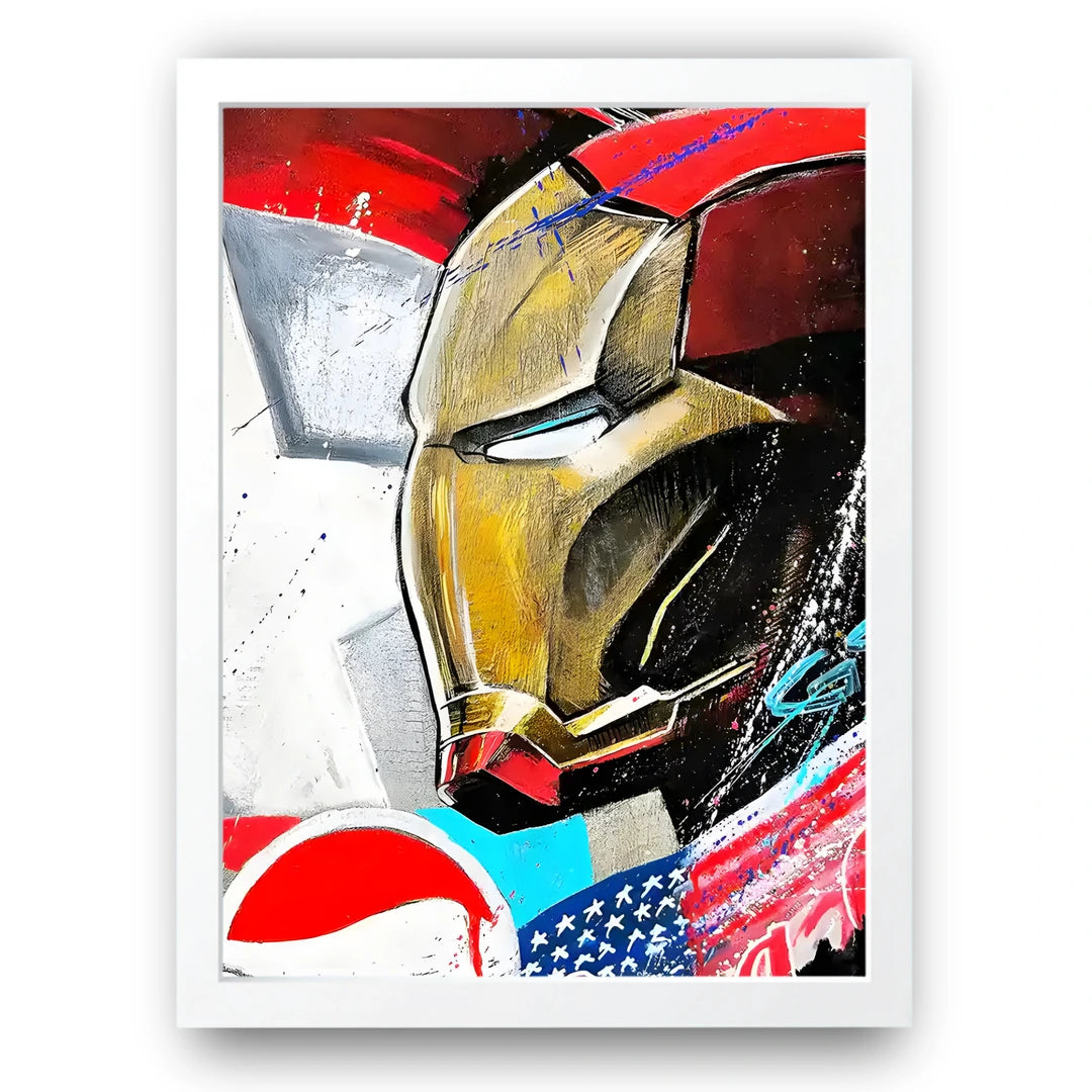 Armored Pop superhero poster in white frame