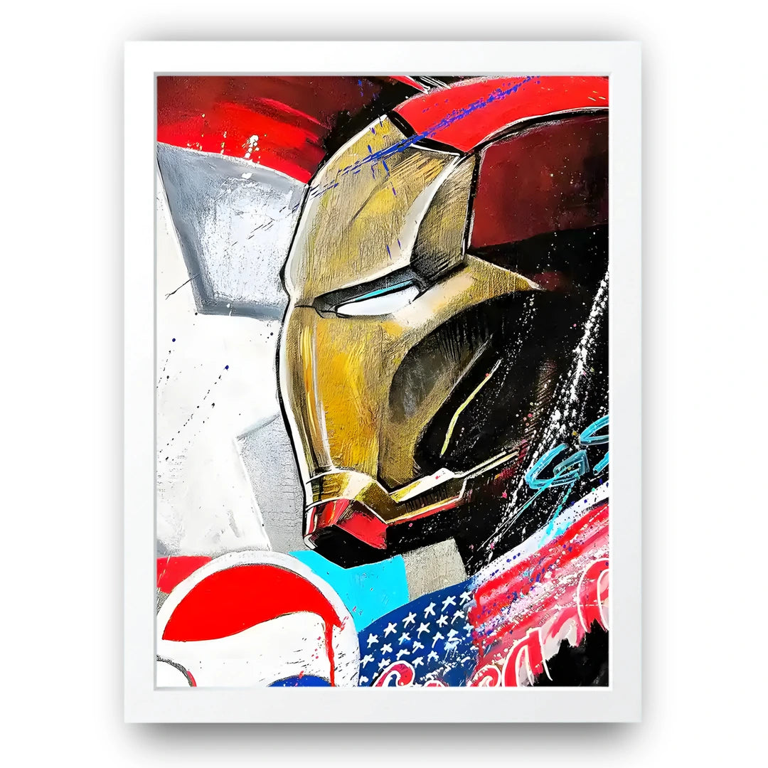 Armored Pop superhero poster in white frame