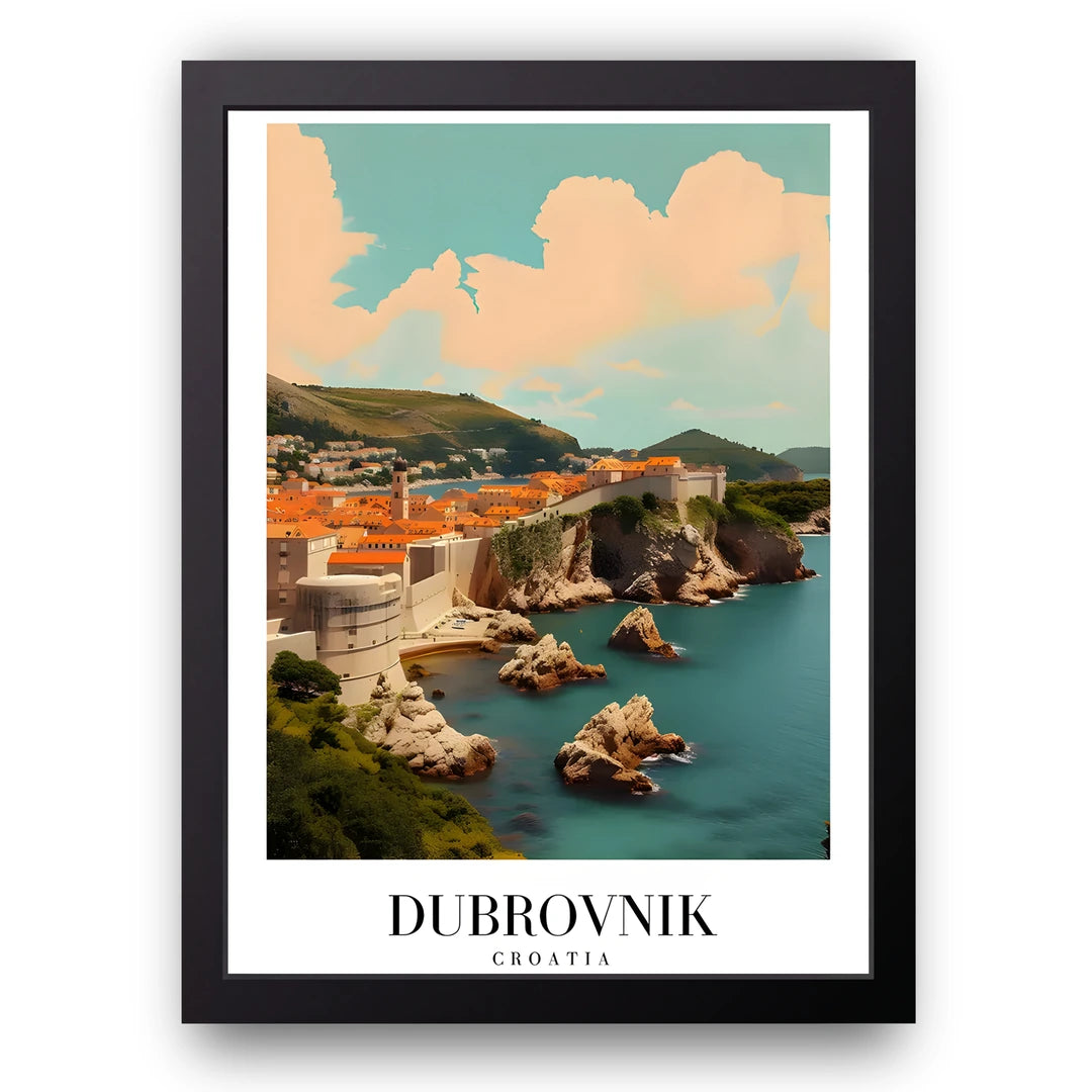 Dubrovnik Walls travel poster in black frame