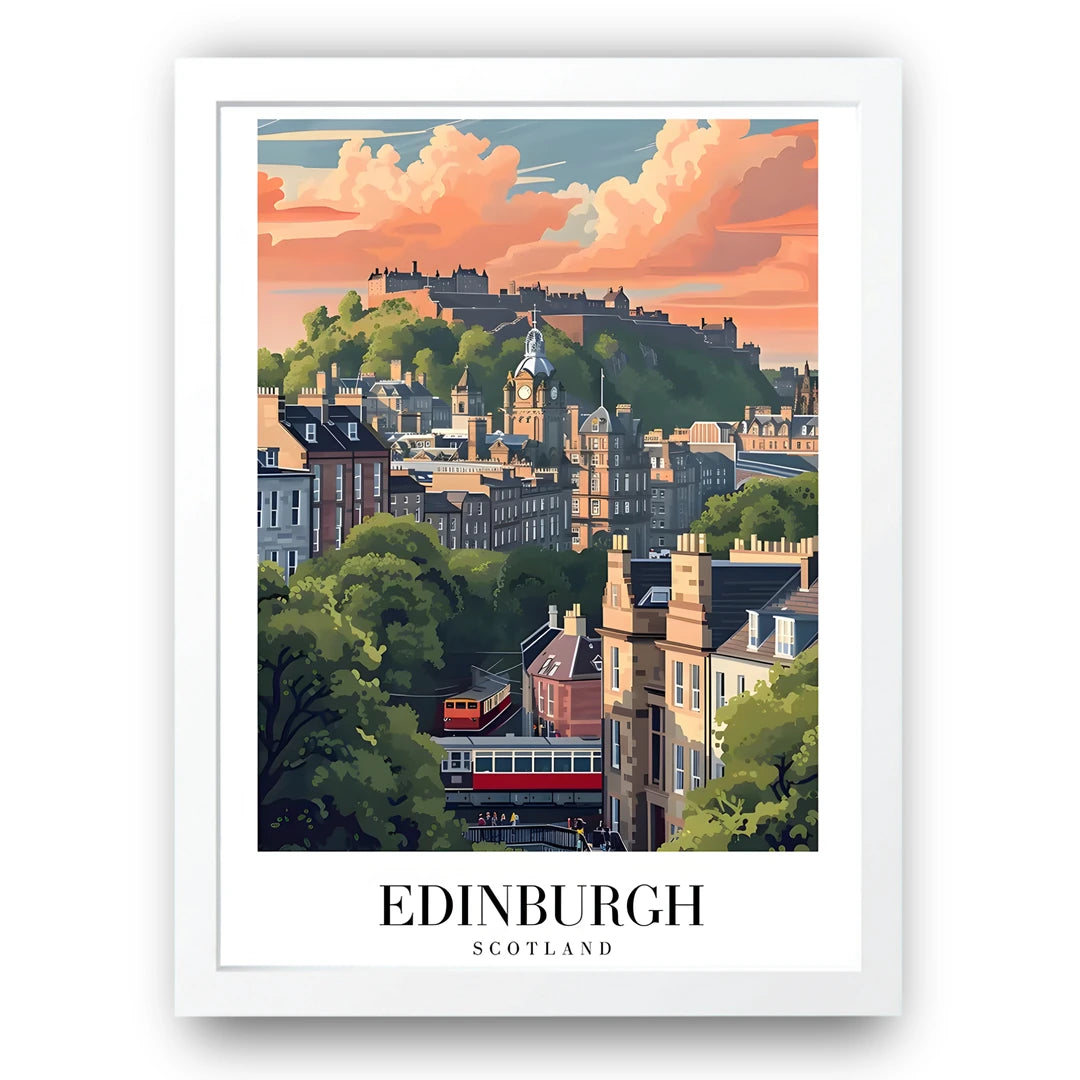 Edinburgh travel poster in white frame