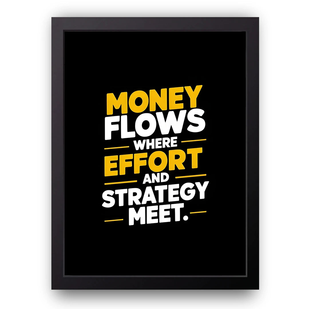 Money Flows quote poster in black frame
