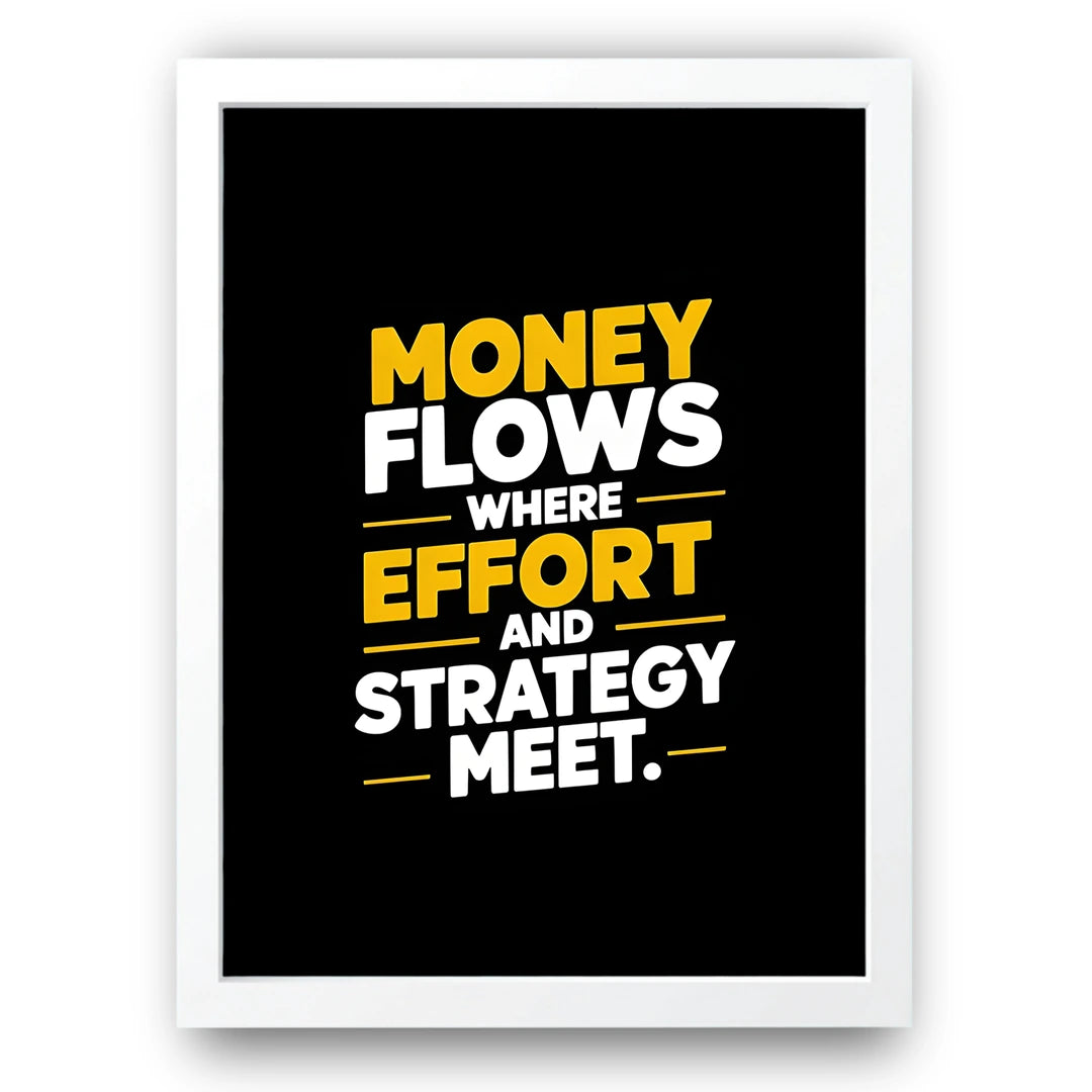 Money Flows quote poster in white frame