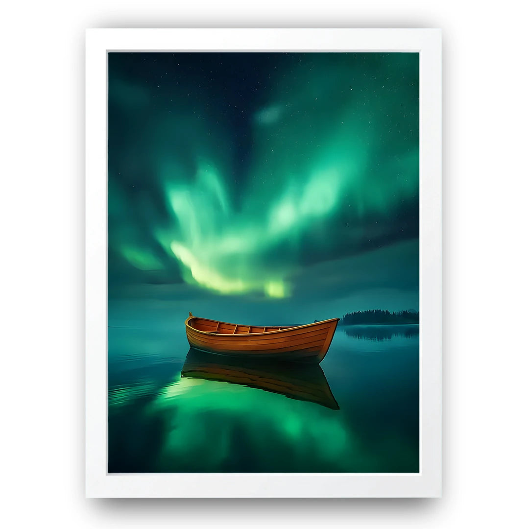 Aurora Drift art poster in white frame