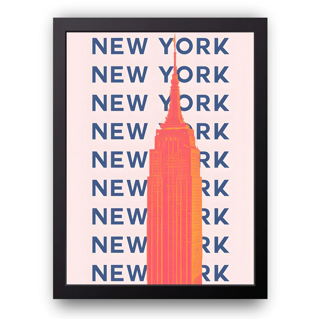 New York Type travel poster in black frame