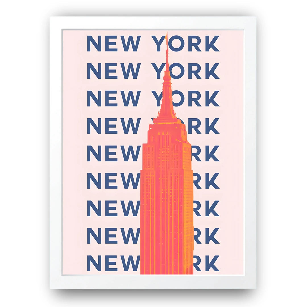 New York Type travel poster in white frame