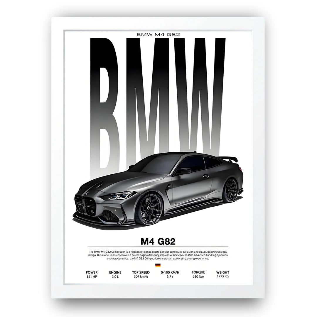 M4 G82 Spec car poster in white frame