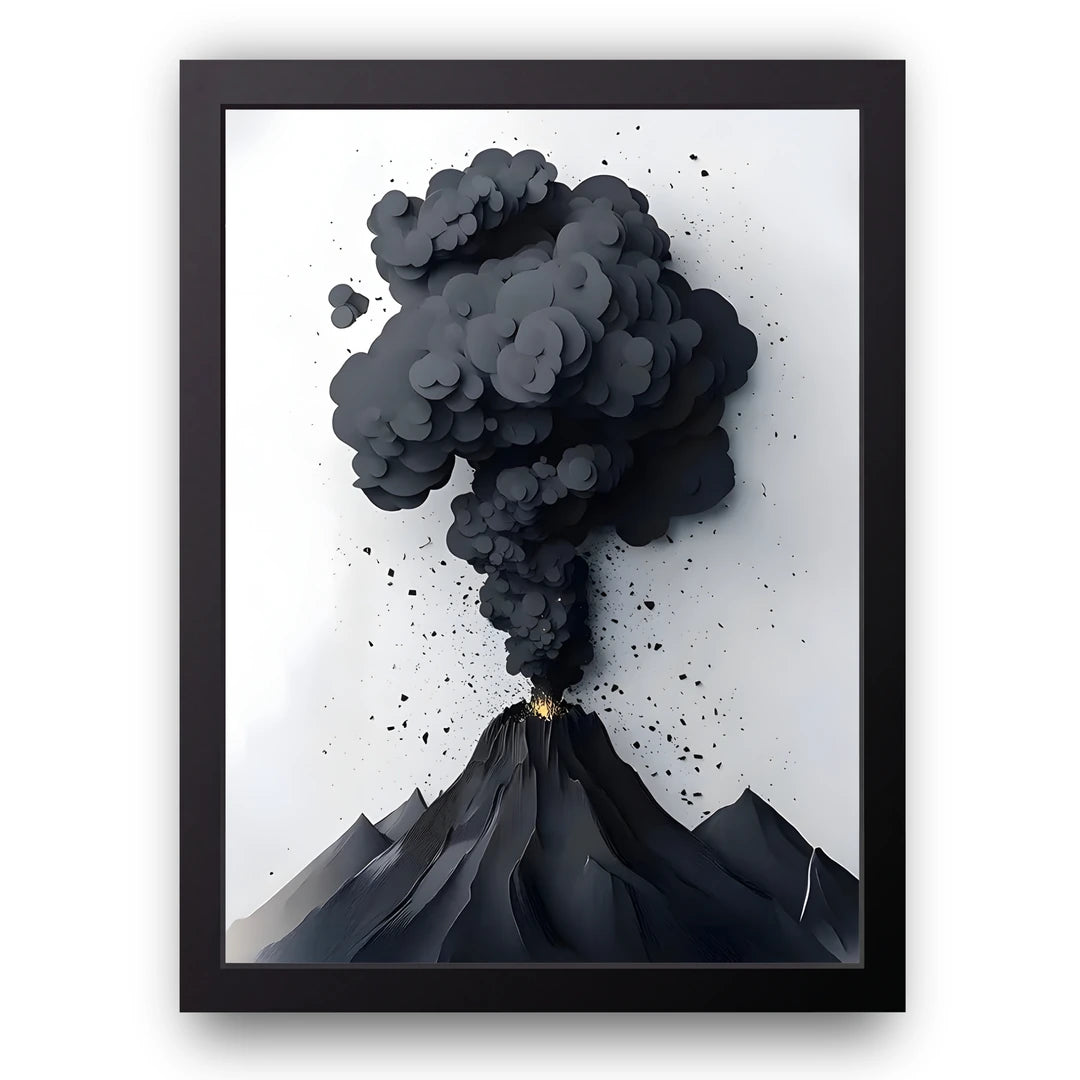 Volcano Plume art poster in black frame