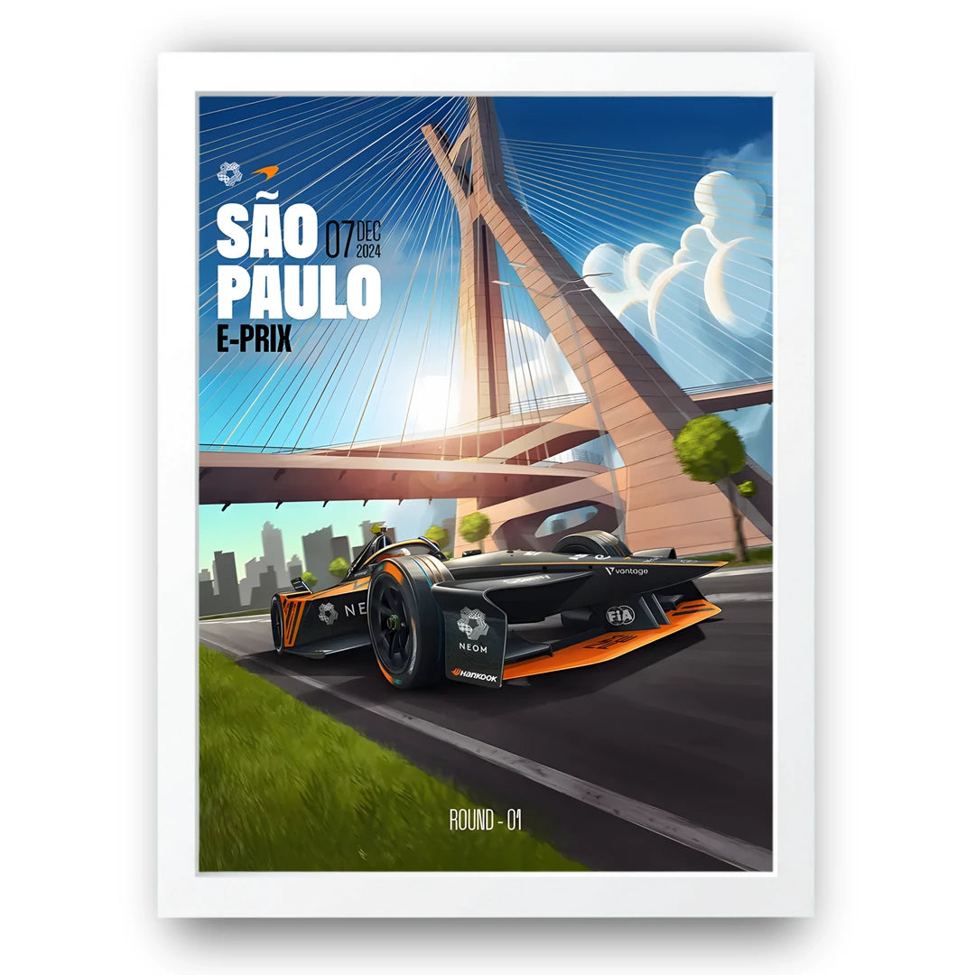 Sao Paulo E-Prix sport poster in white frame