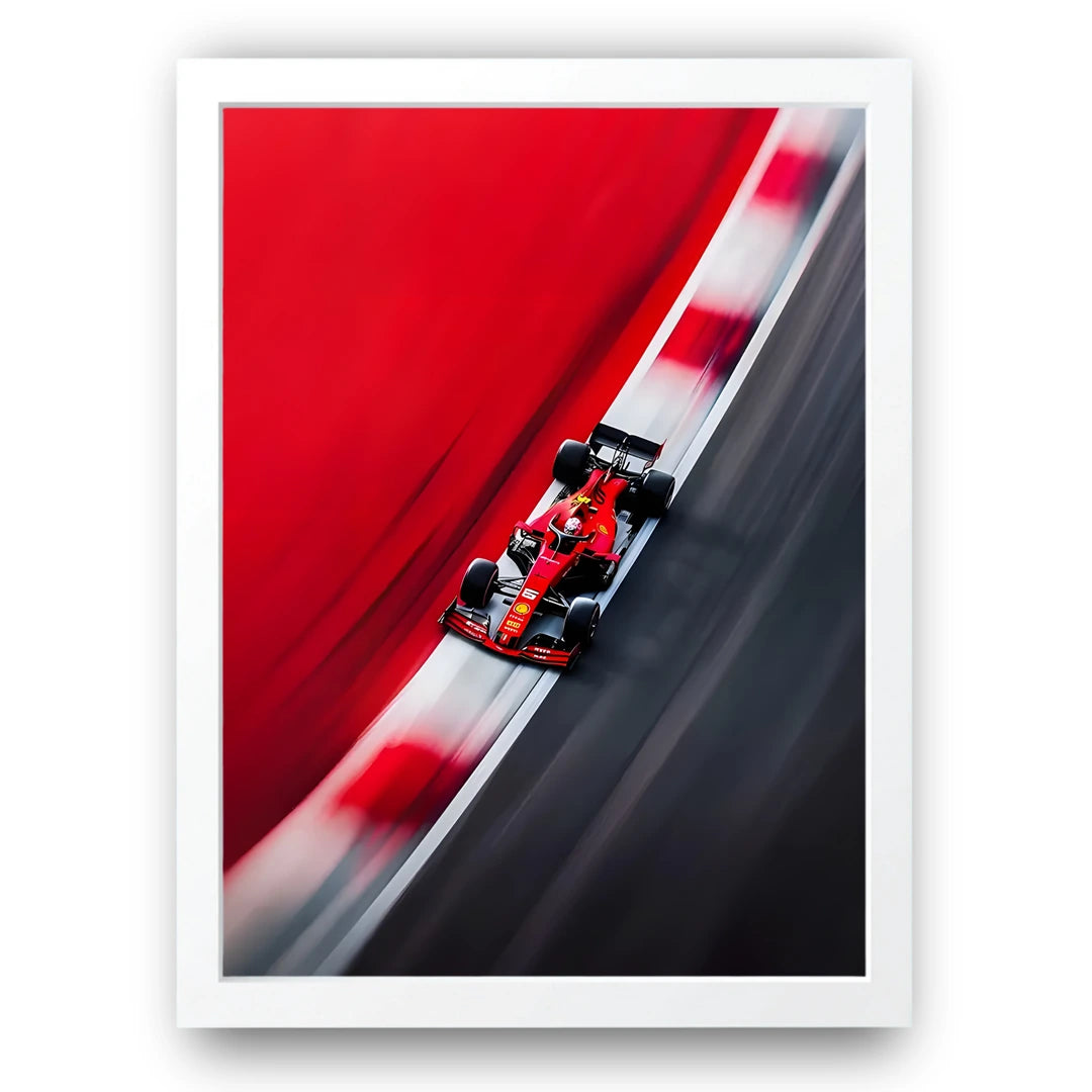 Red F1 Blur sport poster in white frame