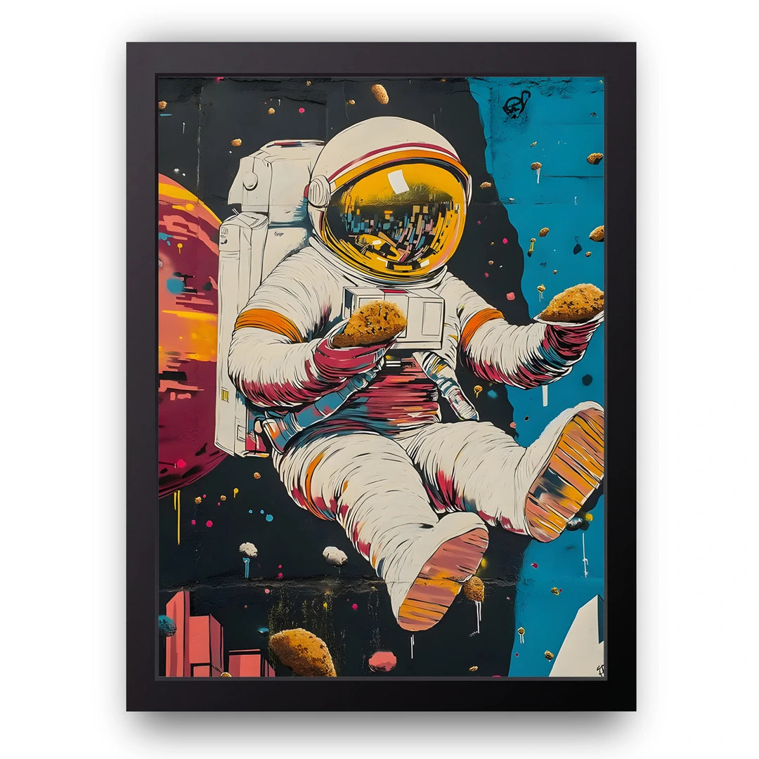 Street Art Astronaut art poster in black frame