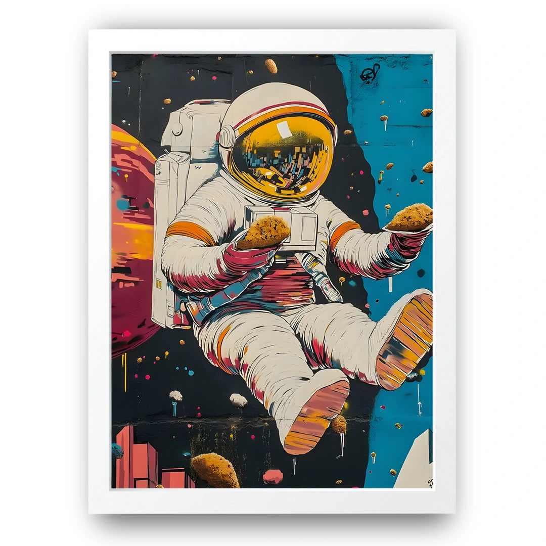 Street Art Astronaut art poster in white frame