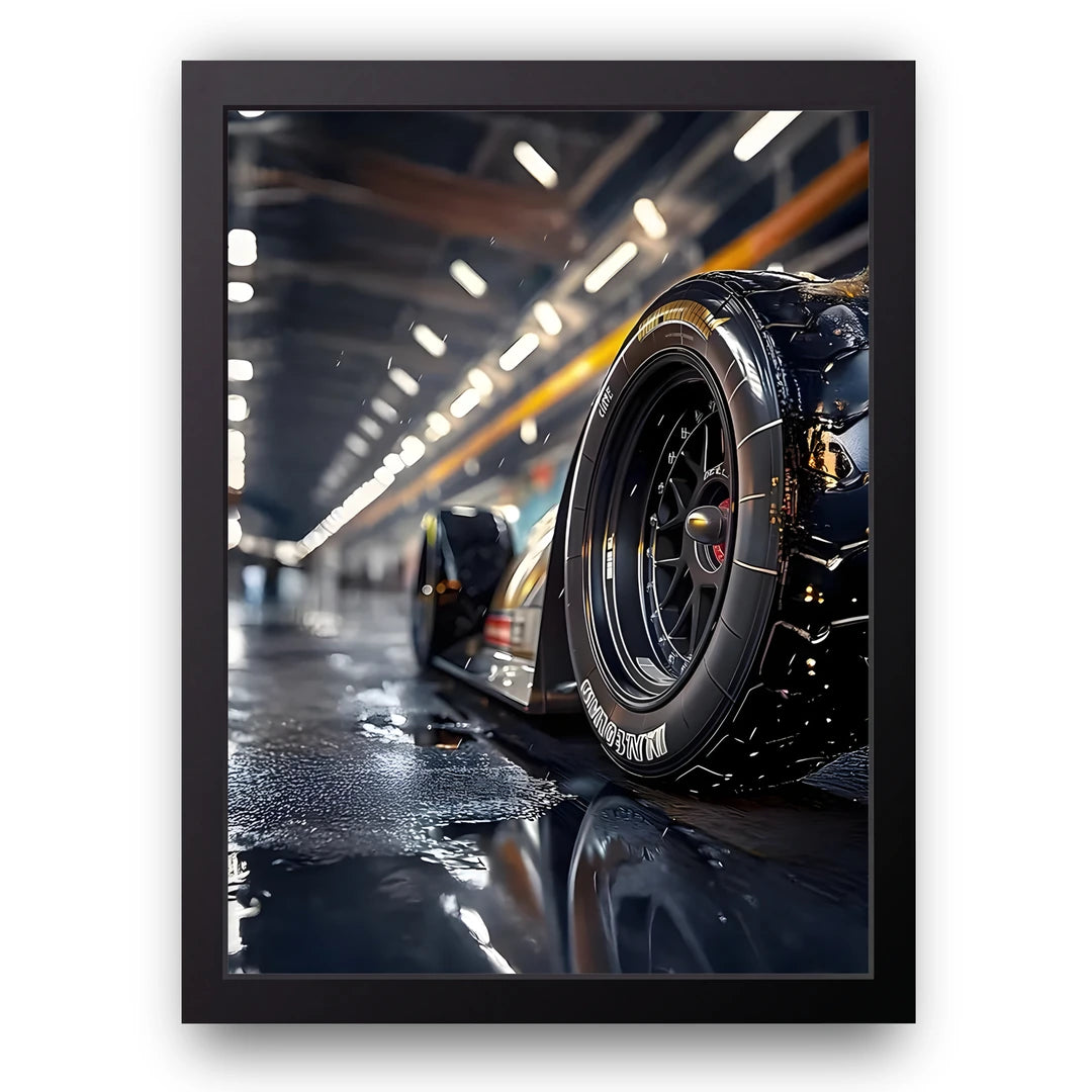Wheel Close Up car poster in black frame