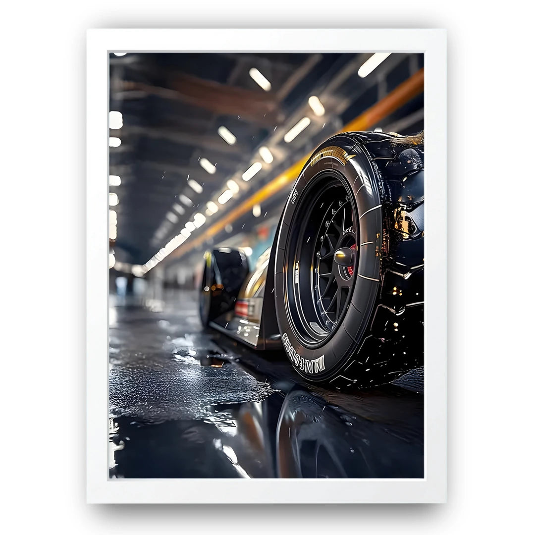 Wheel Close Up car poster in white frame