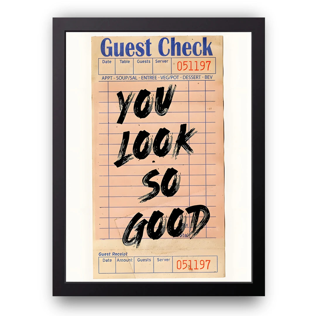 Guest Check quote poster in black frame