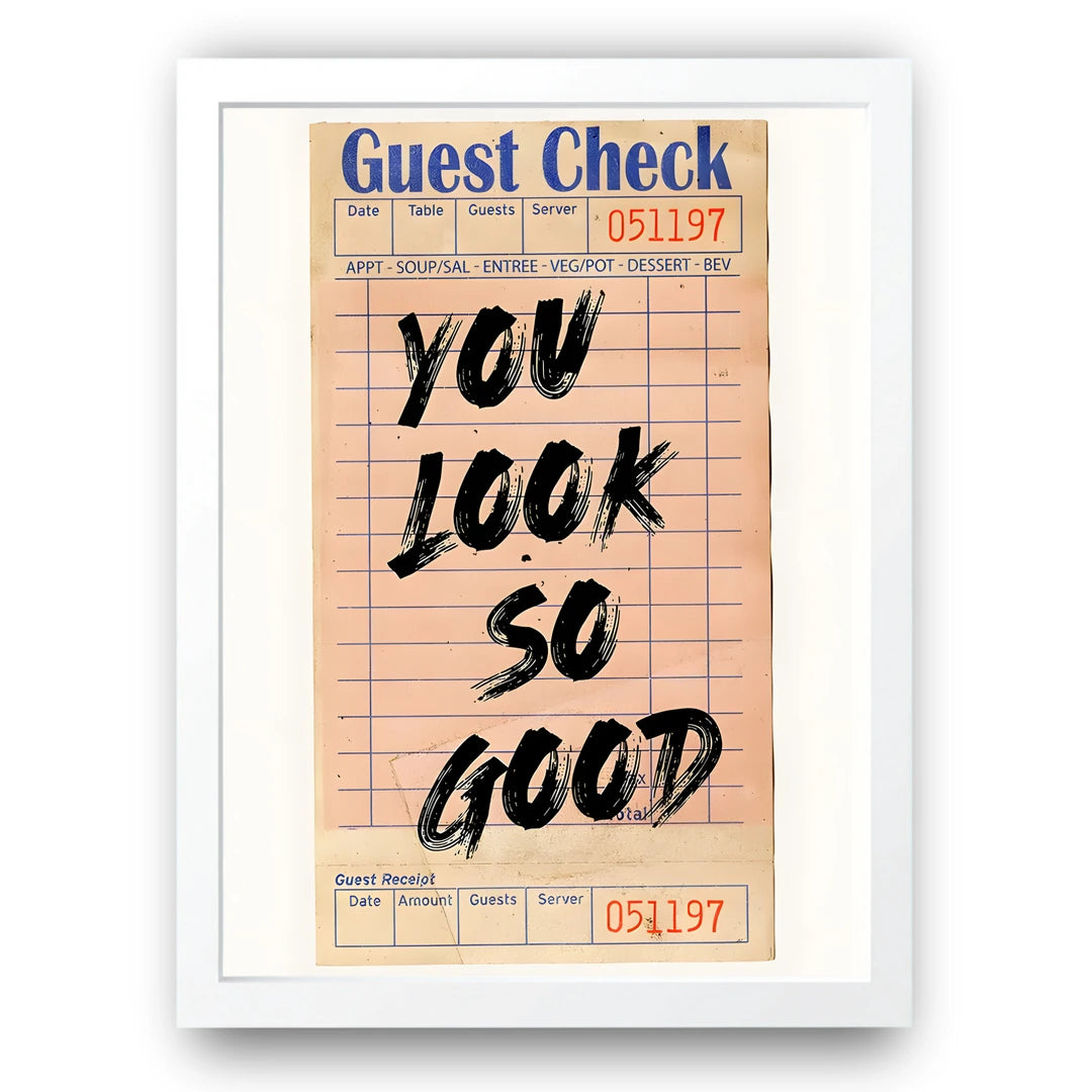 Guest Check quote poster in white frame