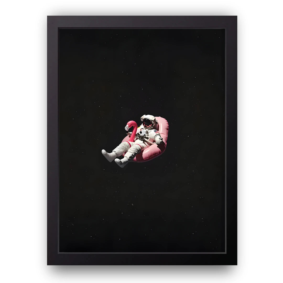 Astronaut On A Floatie art poster in black frame