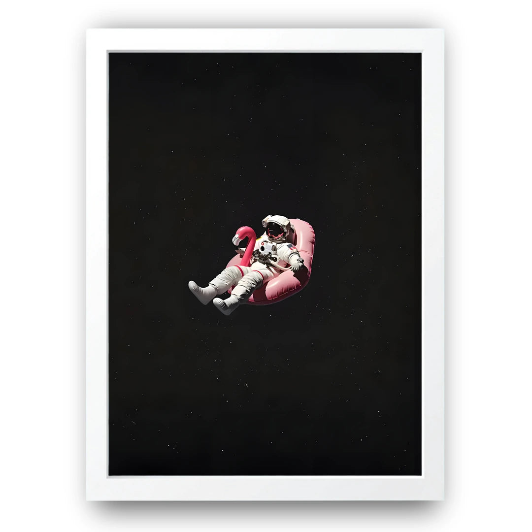 Astronaut On A Floatie art poster in white frame
