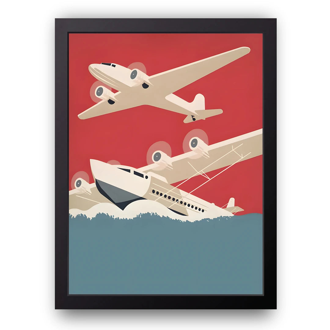 Retro Airliners travel poster in black frame