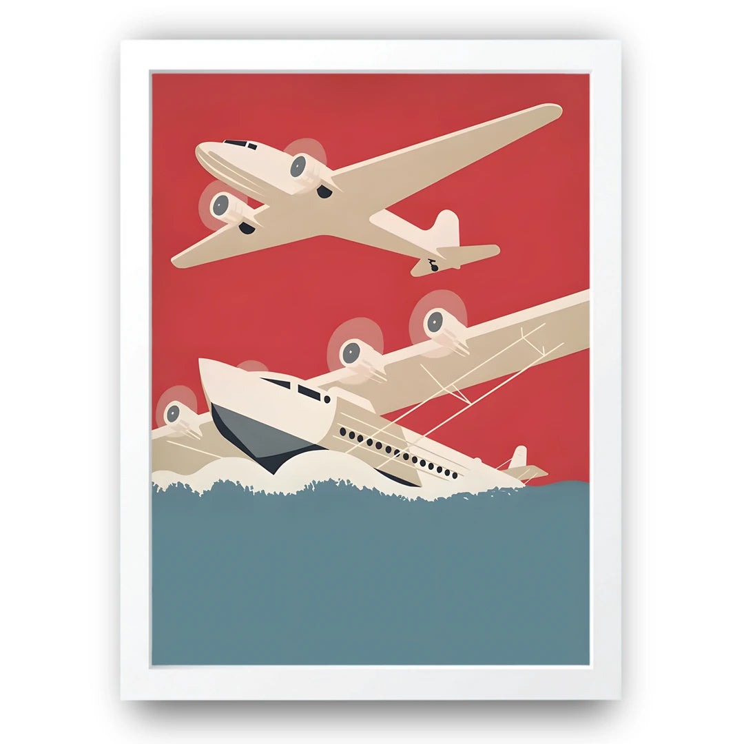 Retro Airliners travel poster in white frame