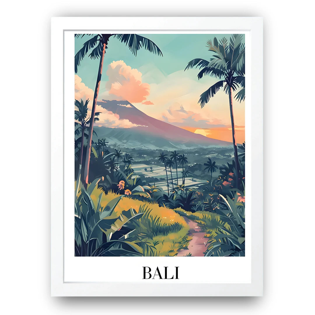 Bali travel poster in white frame
