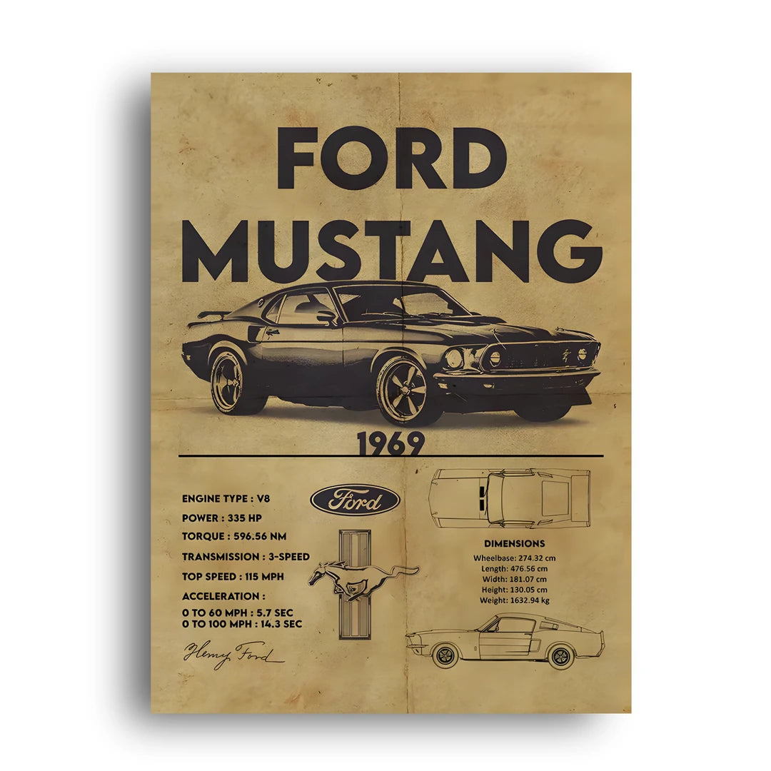 Mustang 1969 Spec car poster unframed 350gsm paper