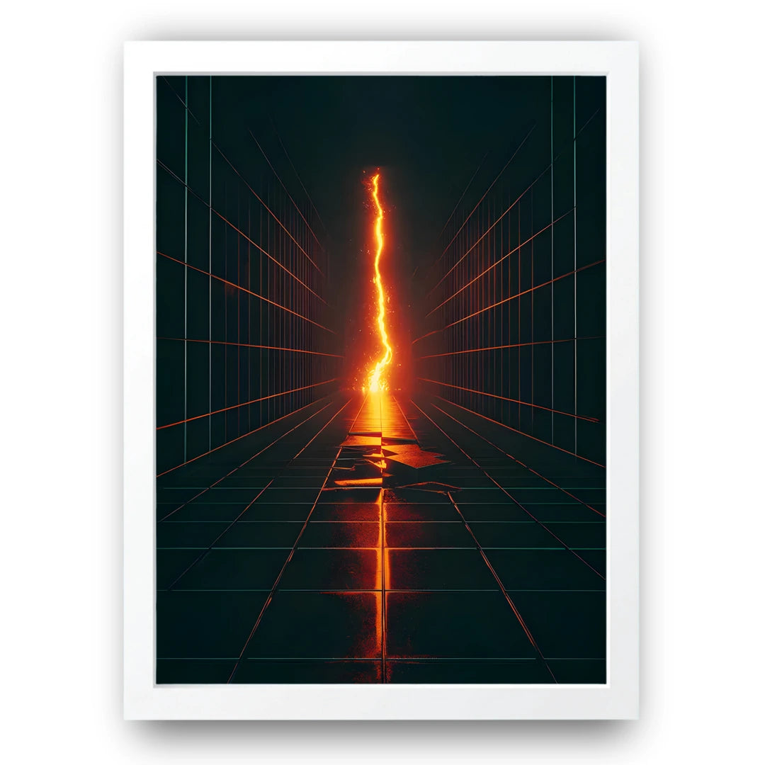 Lightning Corridor art poster in white frame