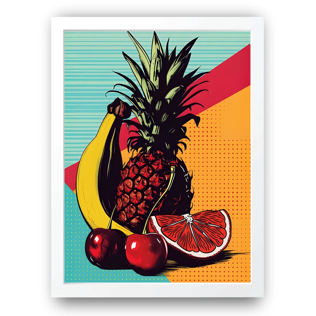 Pop Fruit art poster in white frame