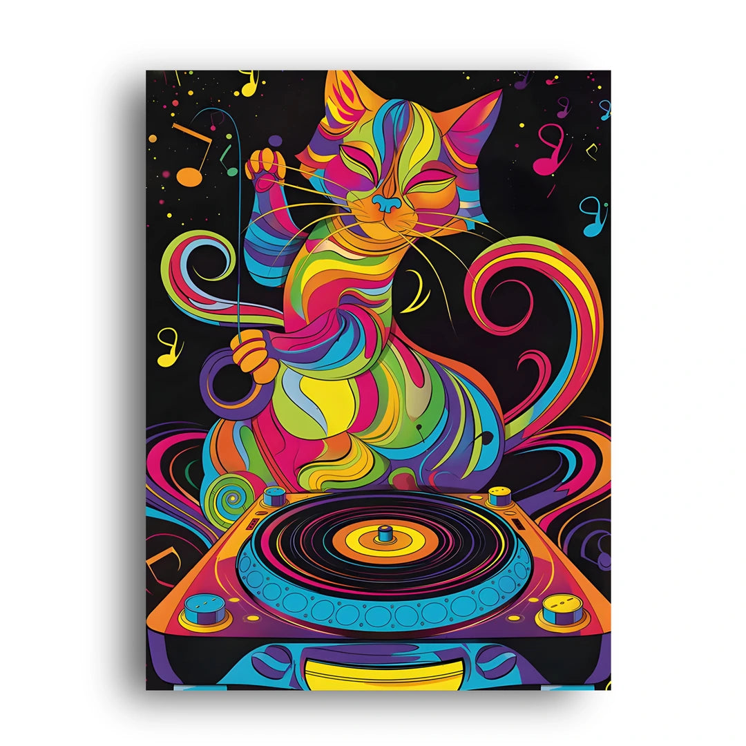Psychedelic DJ Cat art poster unframed 350gsm paper