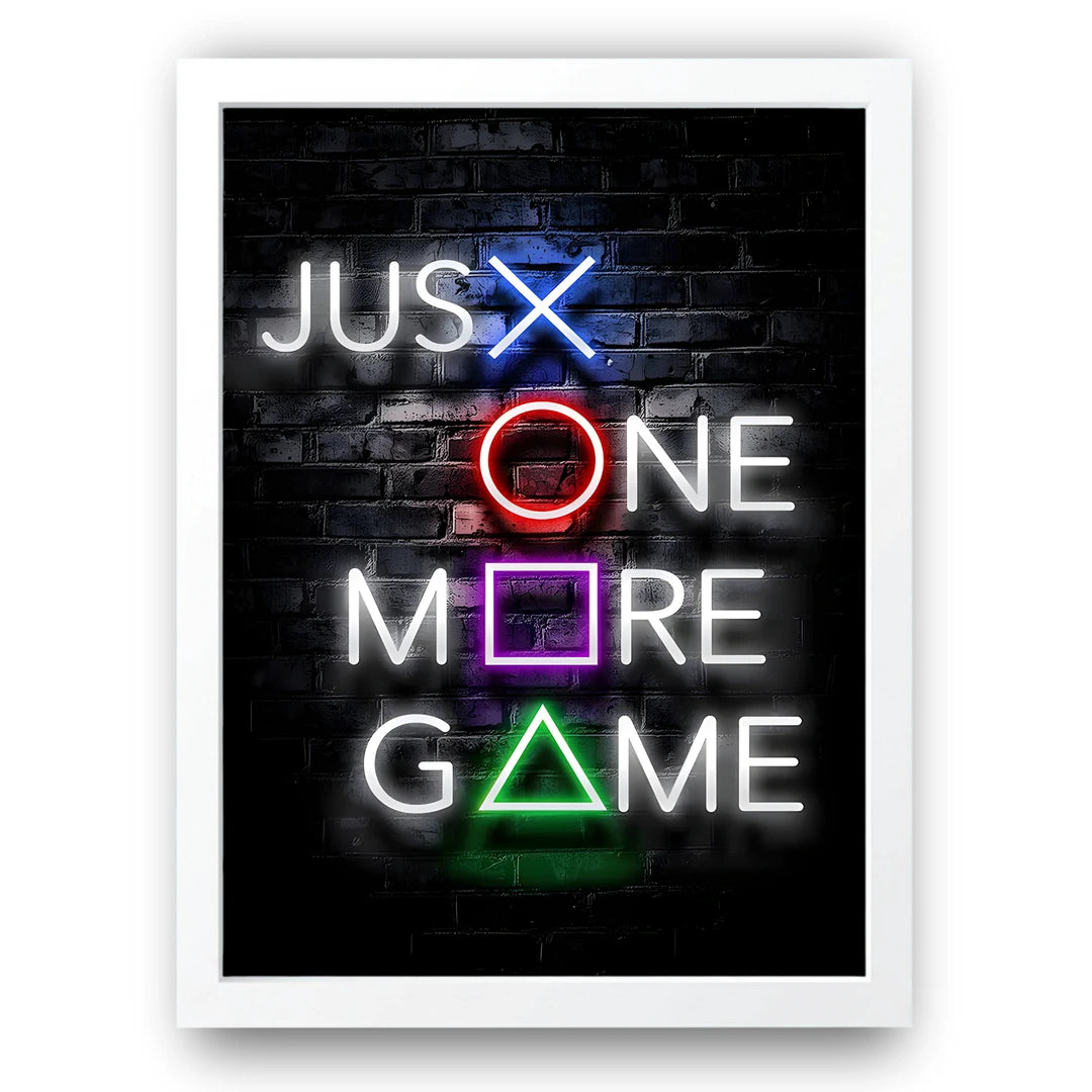 Just One More Game gaming poster in white frame