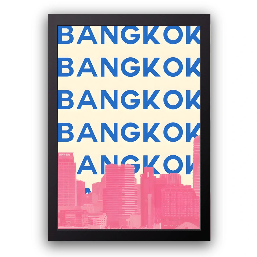 Bangkok travel poster in black frame