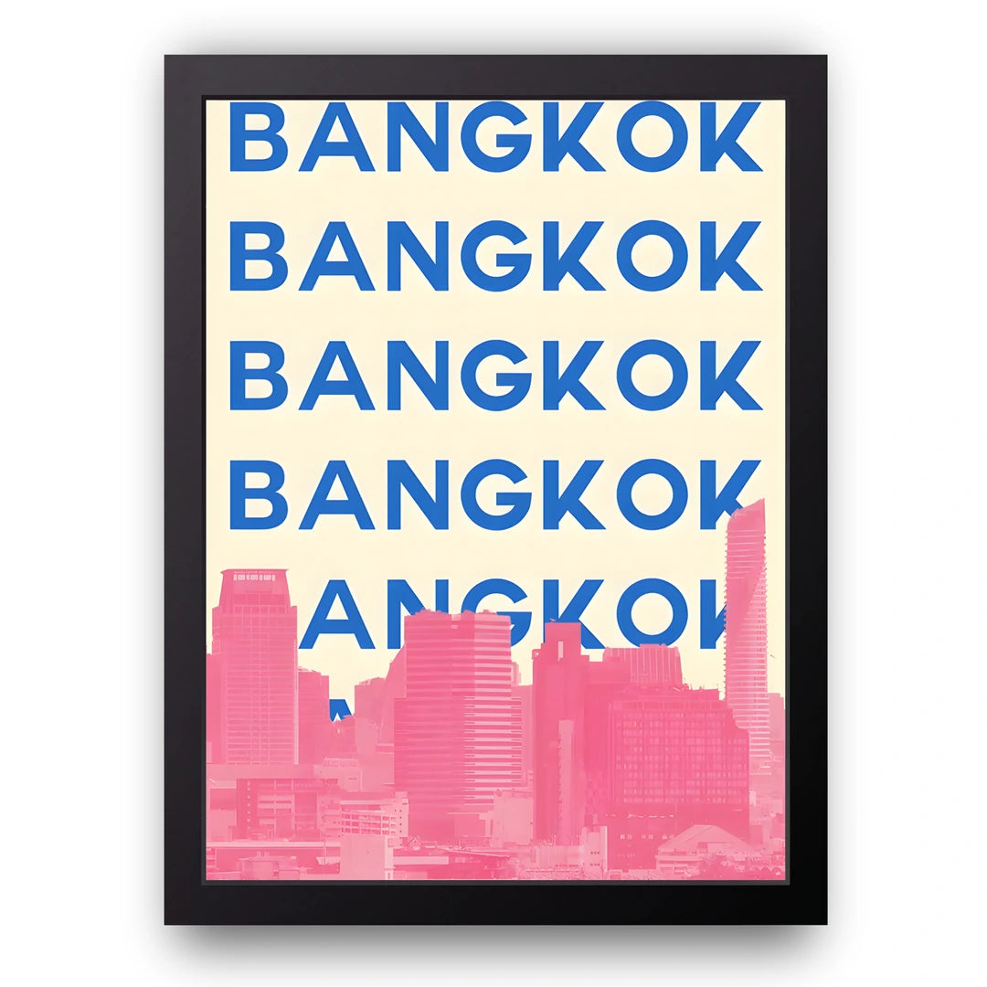 Bangkok travel poster in black frame