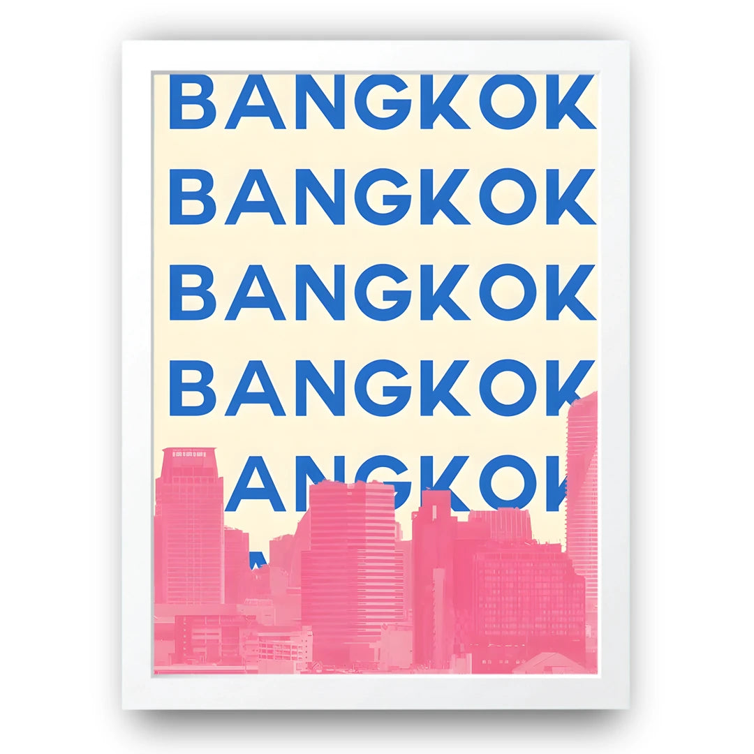 Bangkok travel poster in white frame
