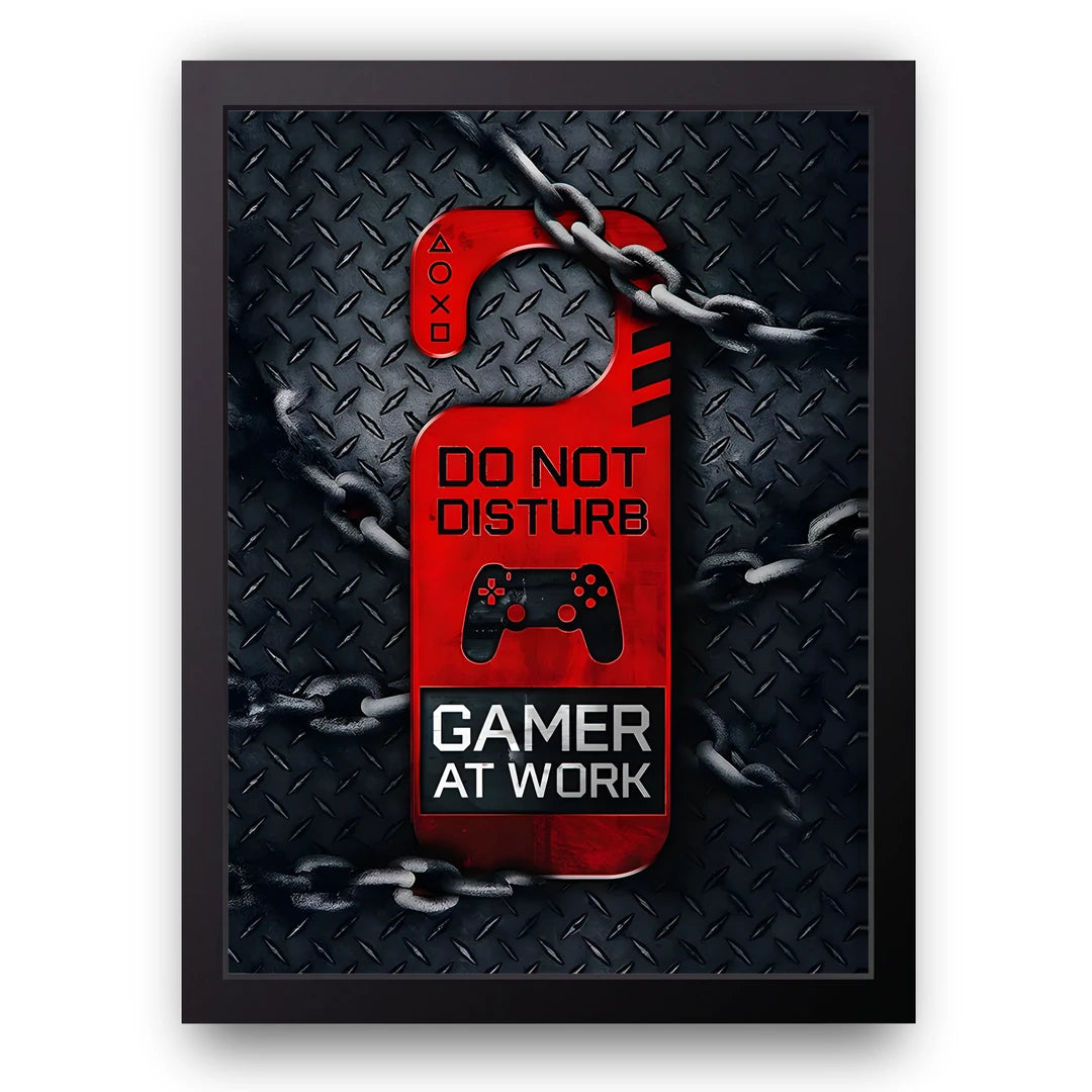 Gamer At Work gaming poster in black frame