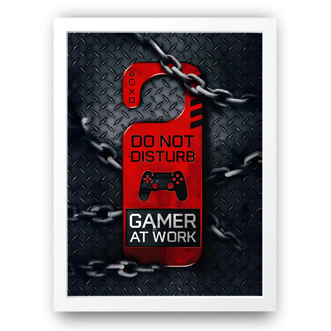 Gamer At Work gaming poster in white frame