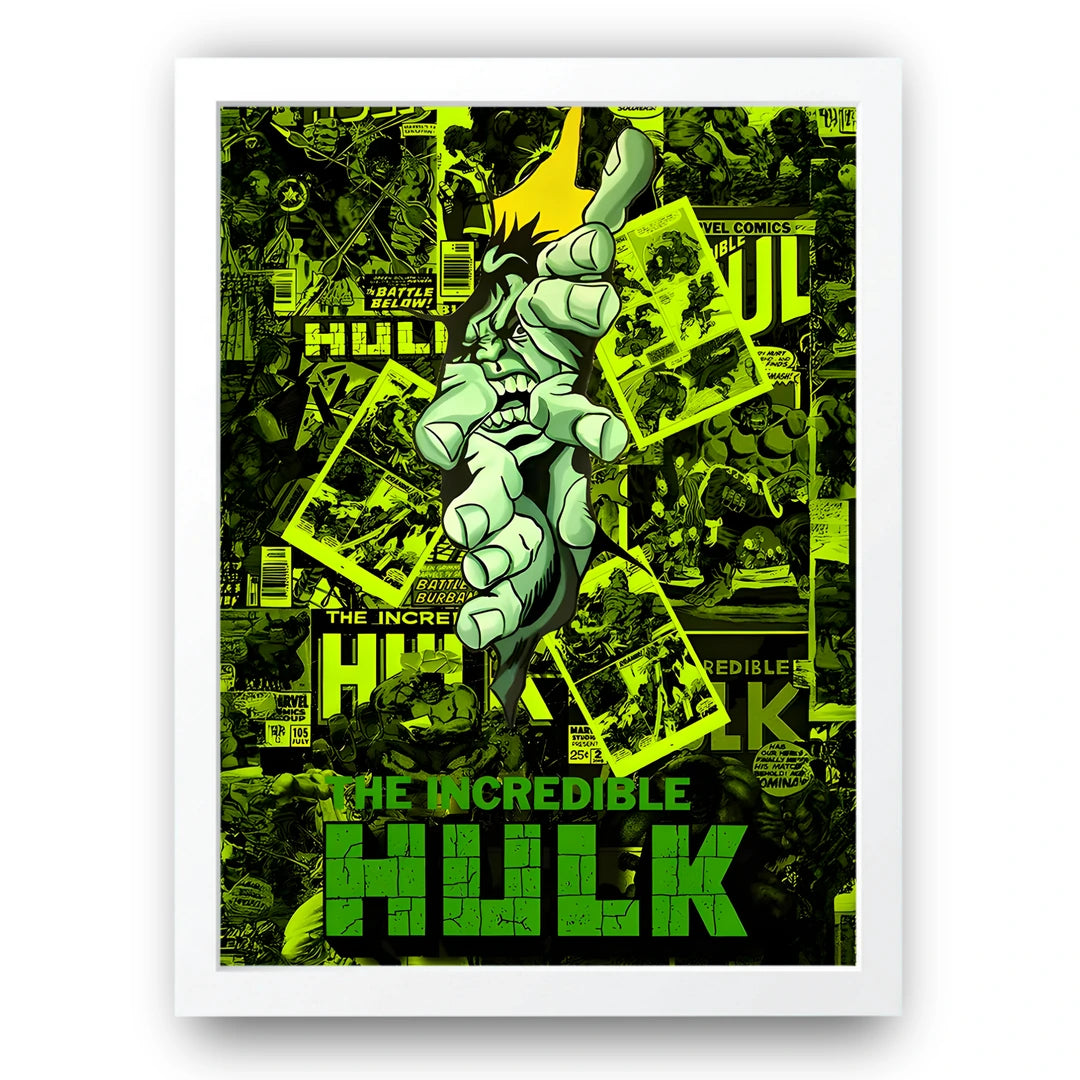 Green Rage Comics art poster in white frame