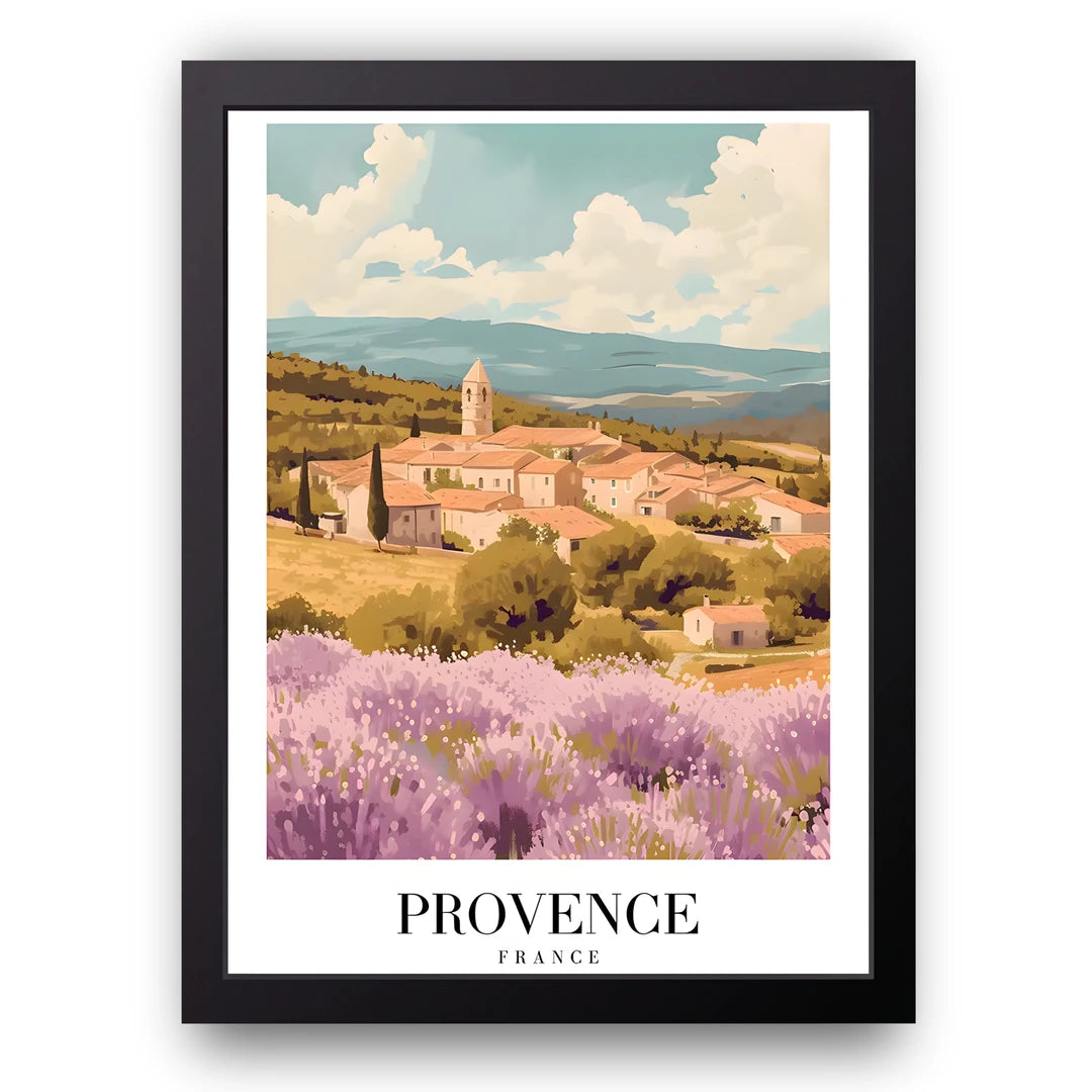 Provence travel poster in black frame