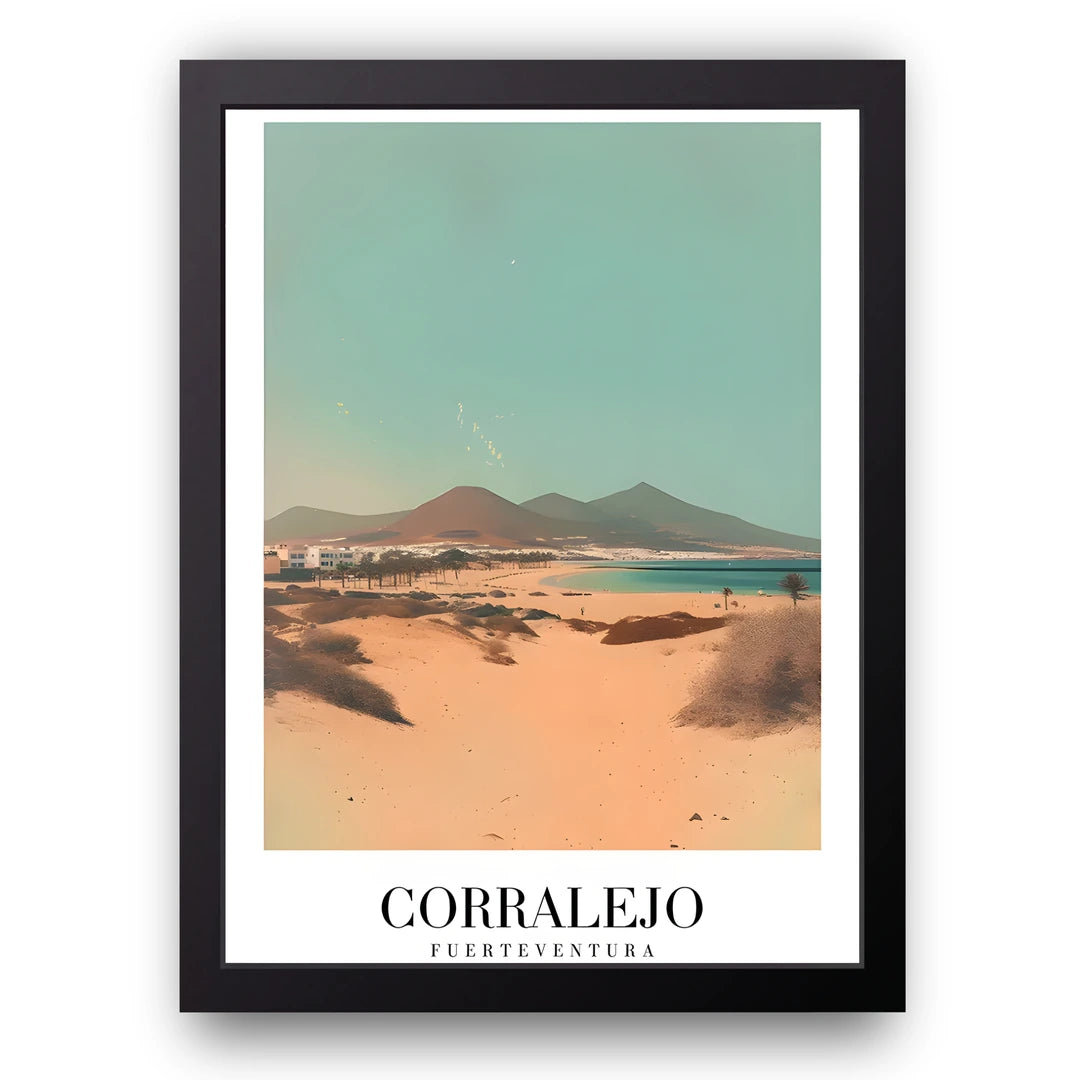 Corralejo travel poster in black frame