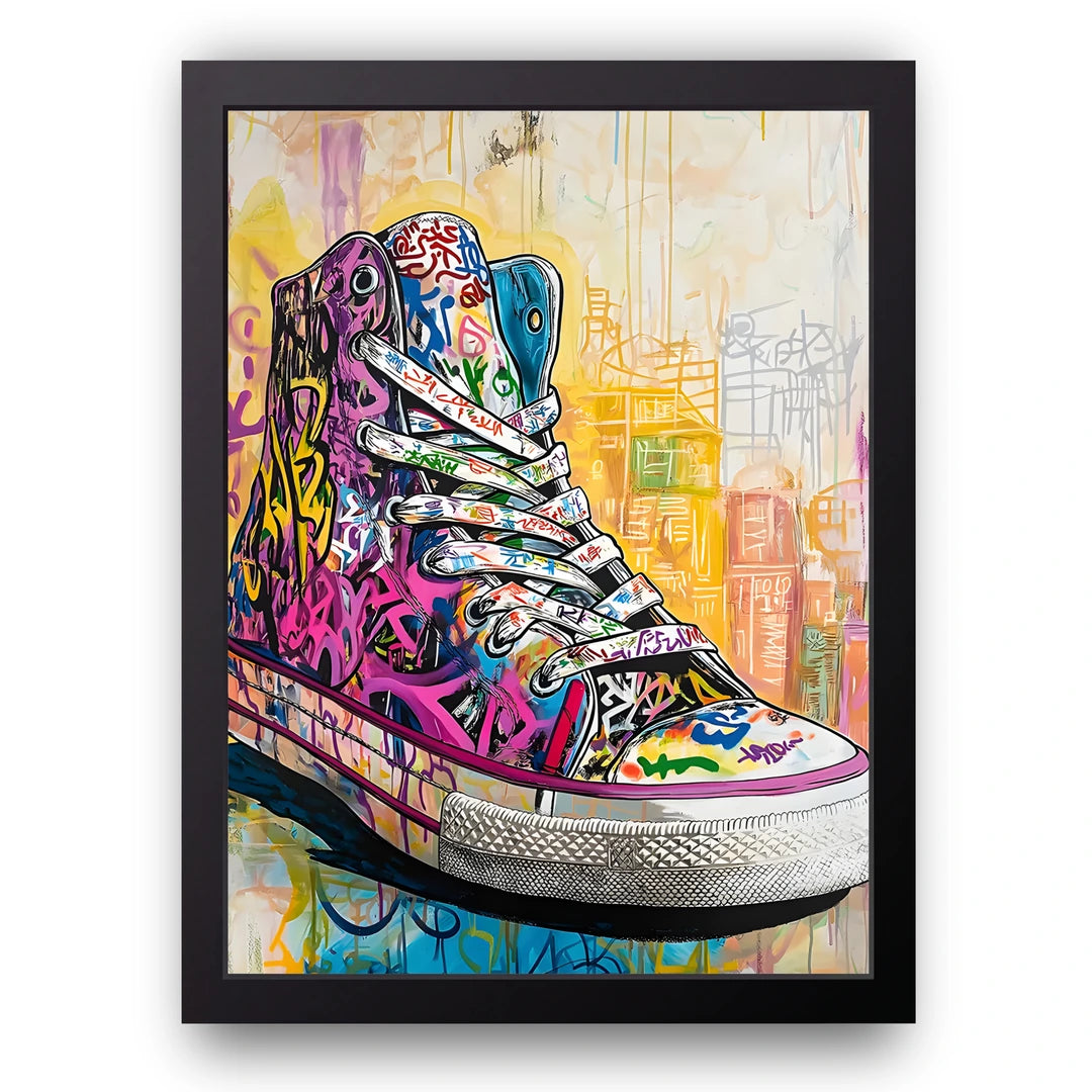 Graffiti Sneaker art poster in black frame