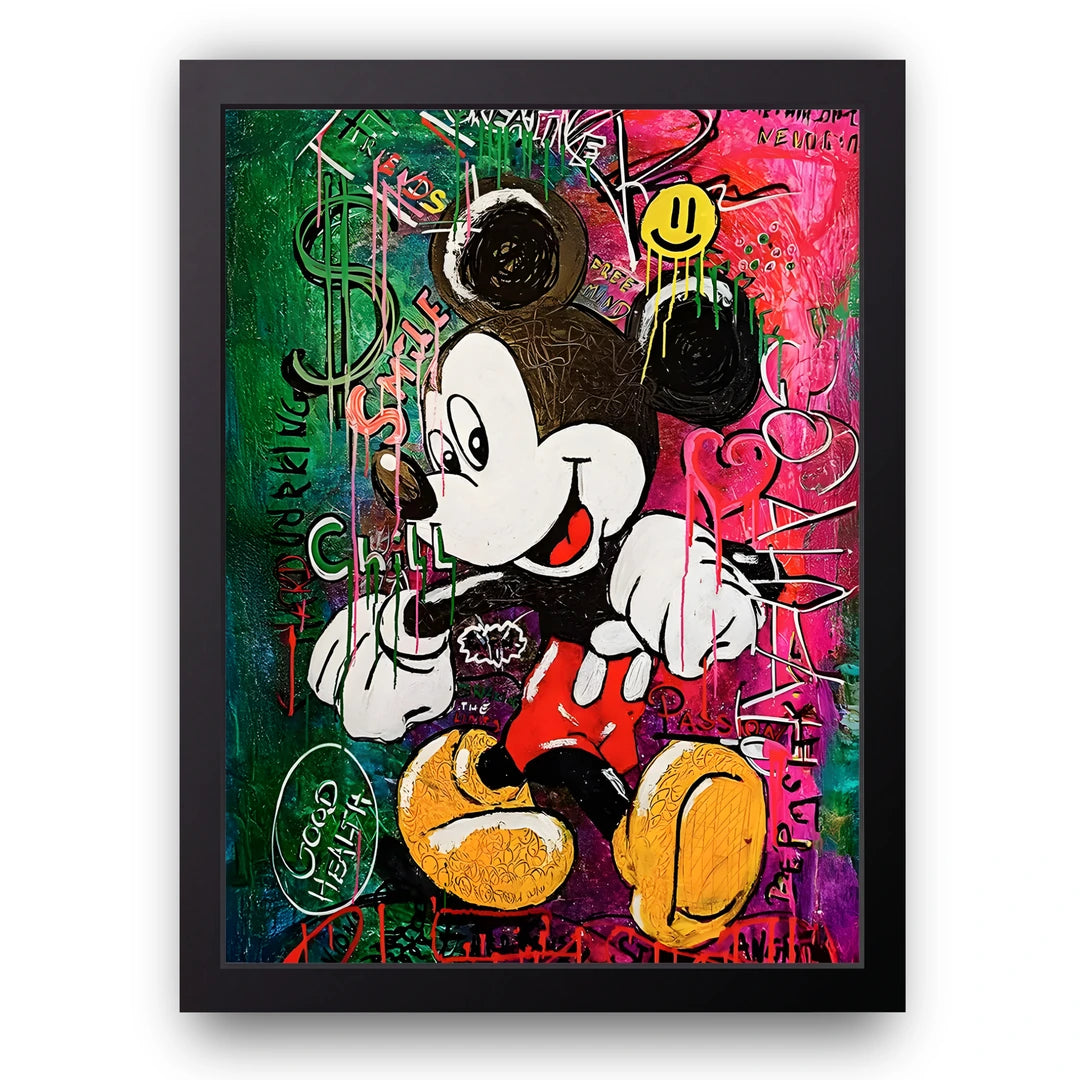 Graffiti Mouse cartoon poster in black frame
