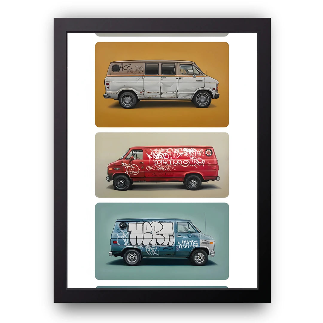 Graffiti Vans car poster in black frame