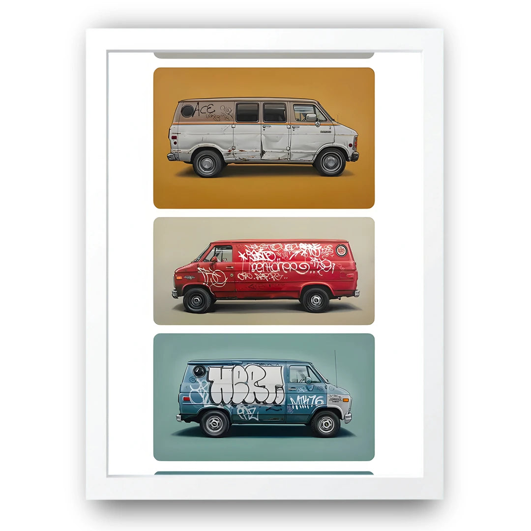 Graffiti Vans car poster in white frame