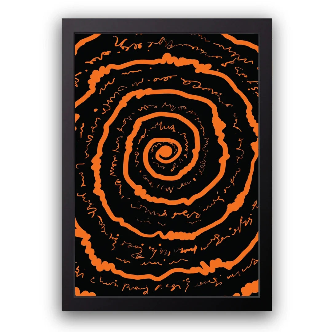 Orange spiral abstract poster in black frame