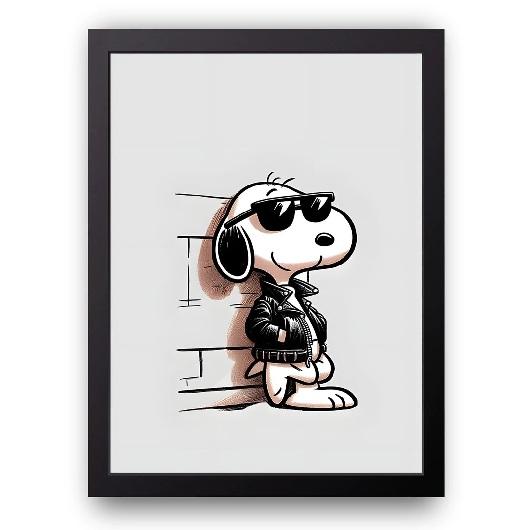 Cool Beagle cartoon poster in black frame