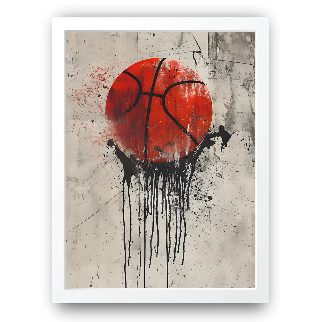 Red Hoop Splash sport poster in white frame