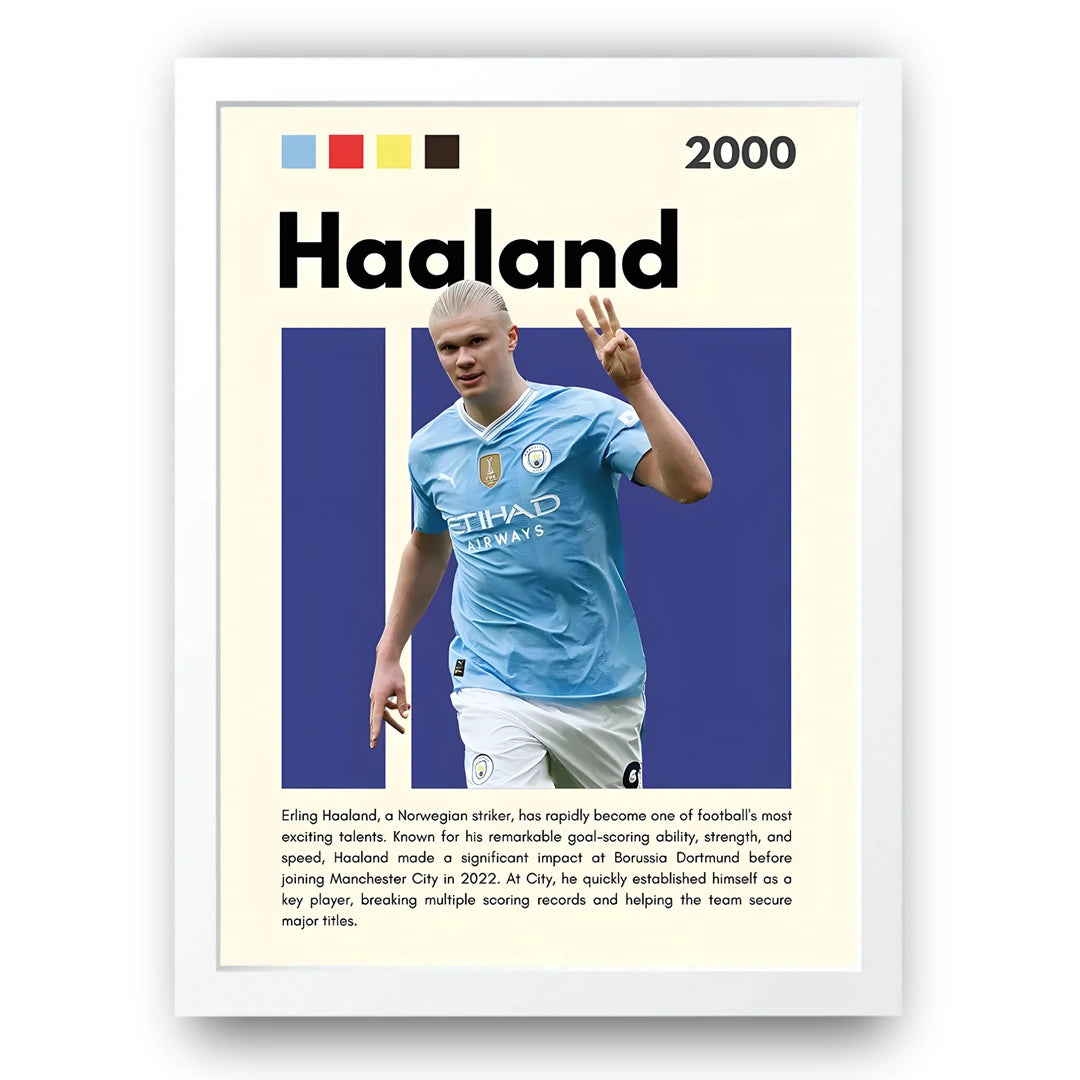Haaland football legend poster in white frame