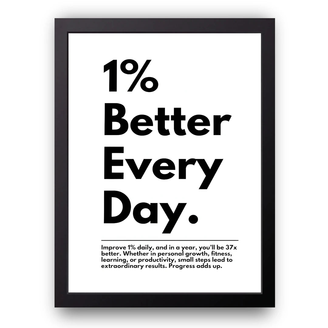 One Percent Better quote poster in black frame