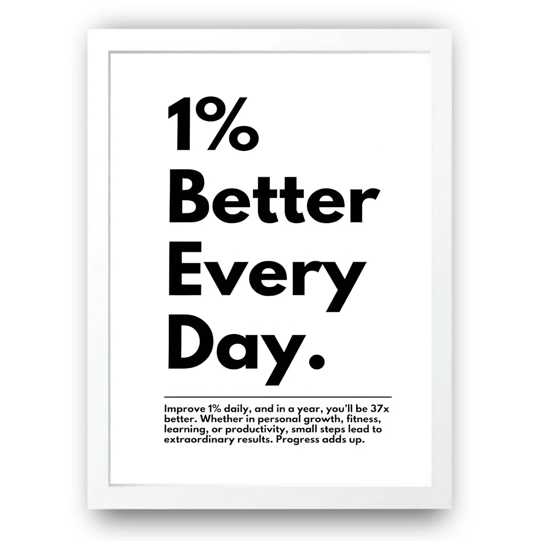 One Percent Better quote poster in white frame