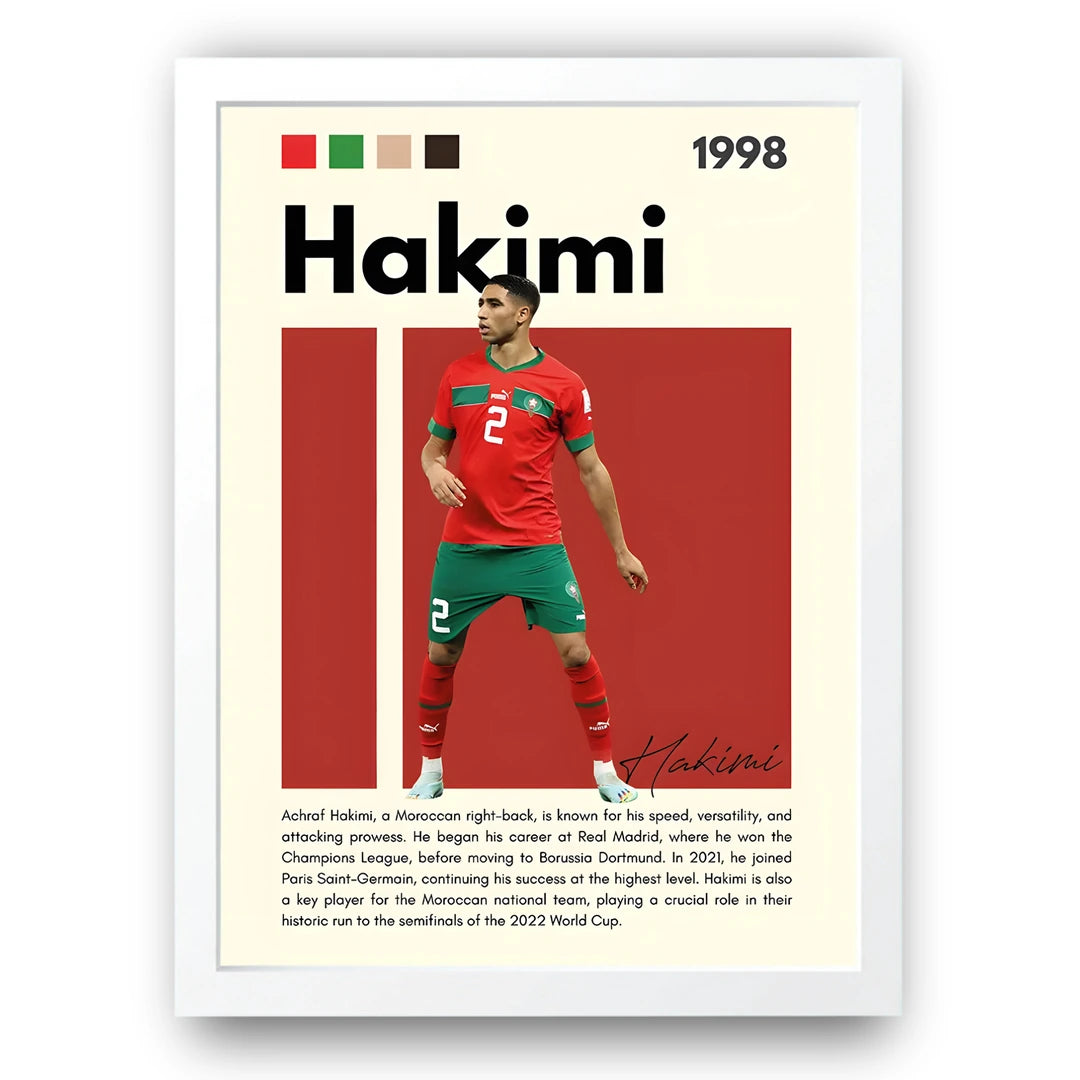 Hakimi football legend poster in white frame