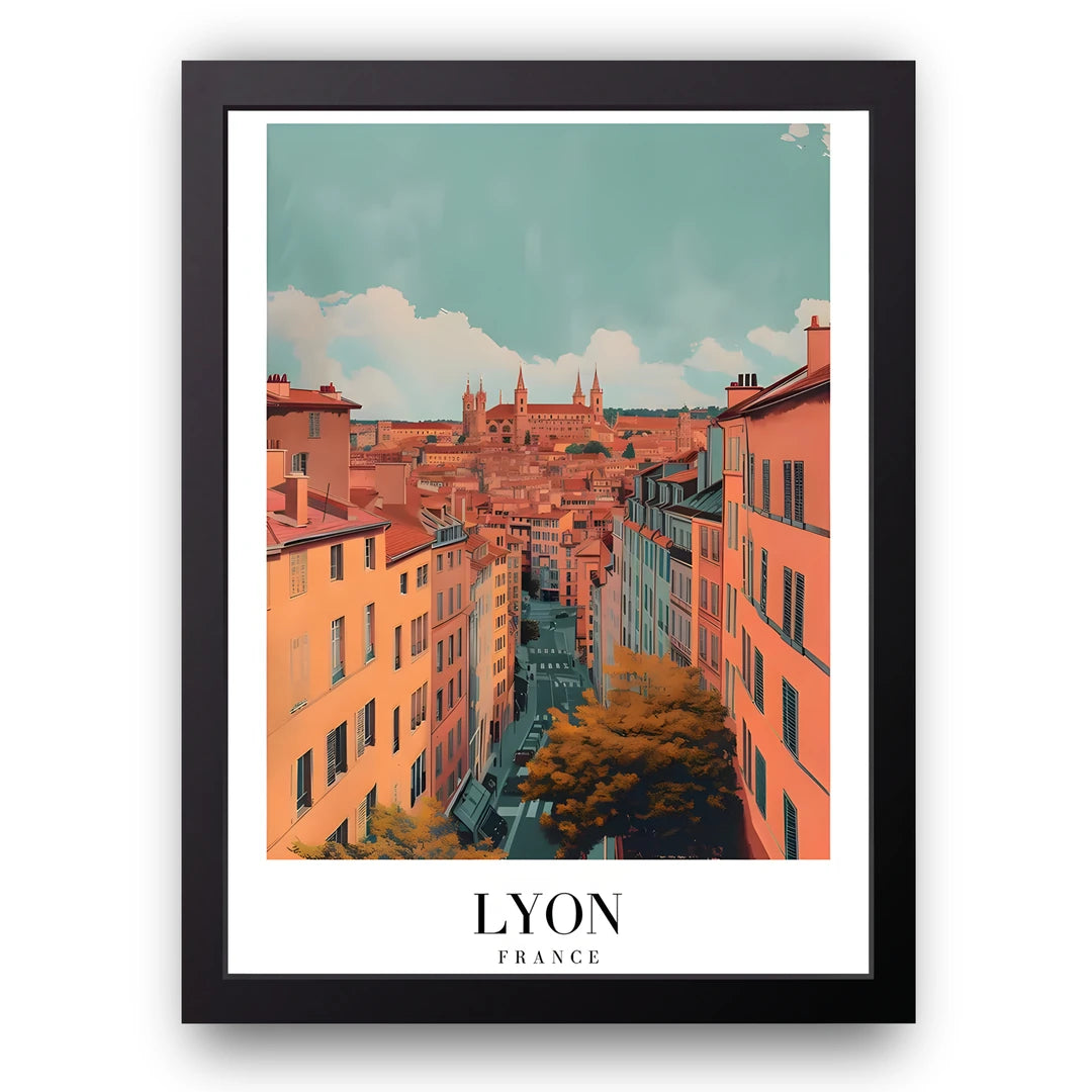 Lyon travel poster in black frame